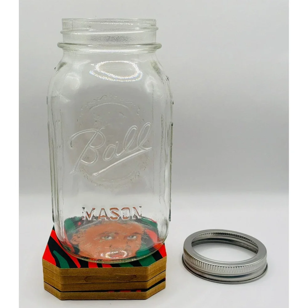 Vintage Ball Mason Jar Clear 32oz Quart Fruit Embossed with Ring Band